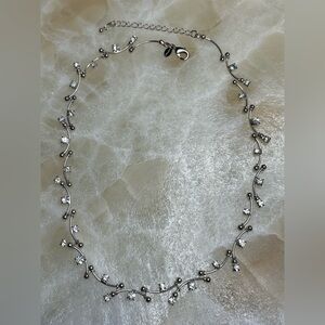 Vintage Monet Silver-Tone Crystal Vine Necklace – Adjustable 16” to 19”
